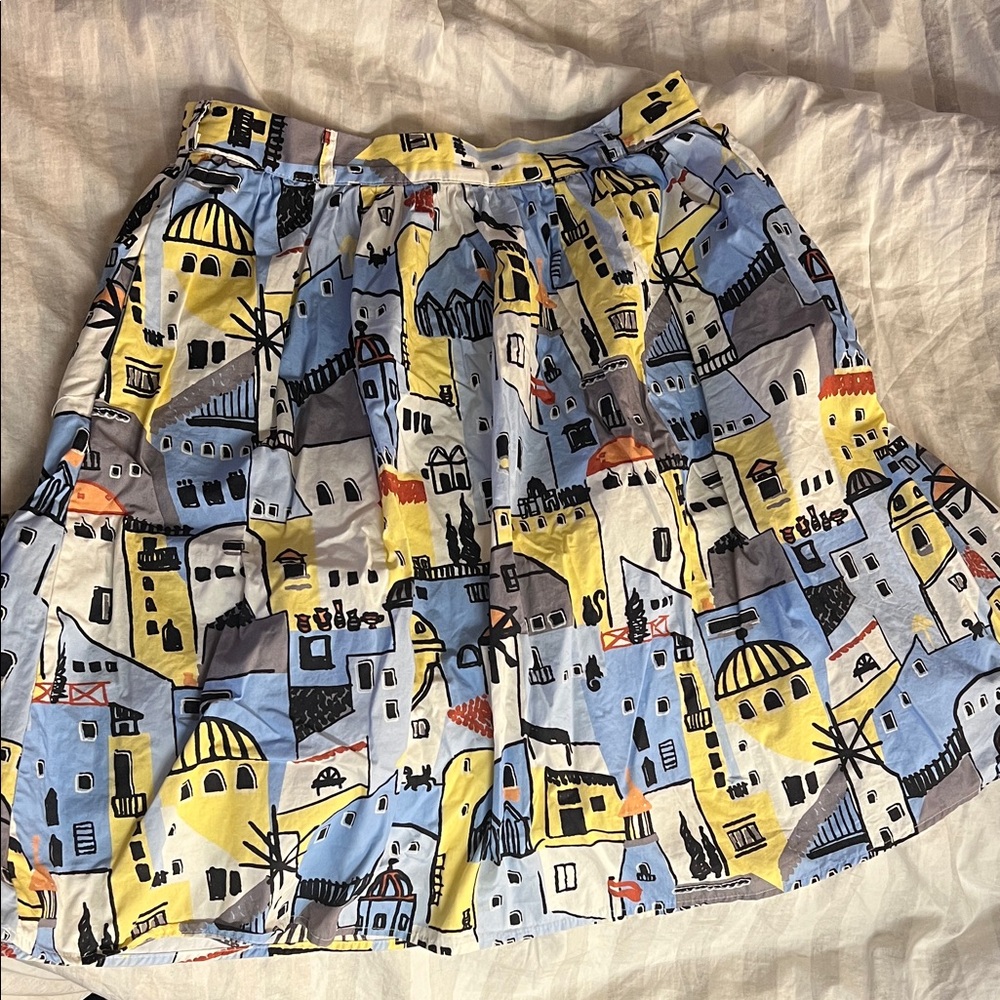 Modcloth Blue and Yellow Graphic A-Line Skirt
